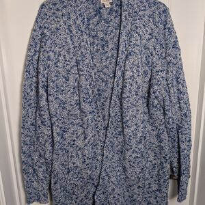 L.L. Bean Blue and White Women's Cardigan Sweater